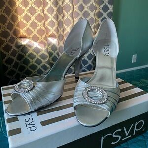 rsvp Silver D’Orsay Peep Toe Heels in size 12, SATC classic!